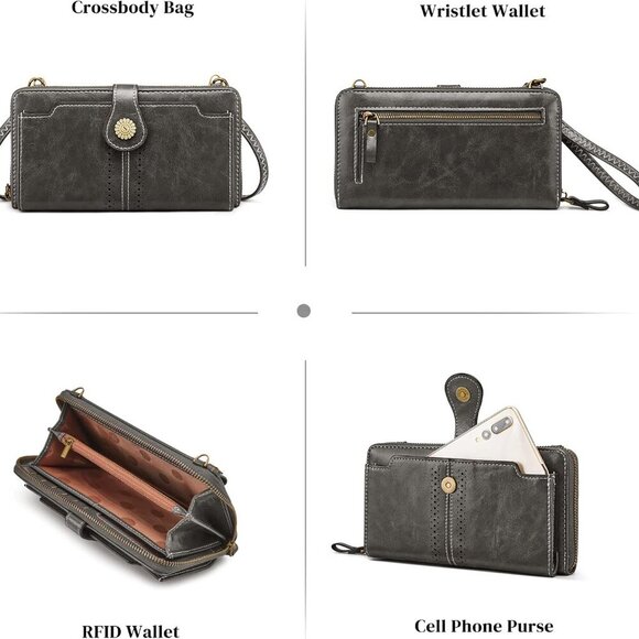 Vegan Leather Crossbody Bags for Women Small Cell Phone Purse RFID Blocking Clut - Picture 6 of 6